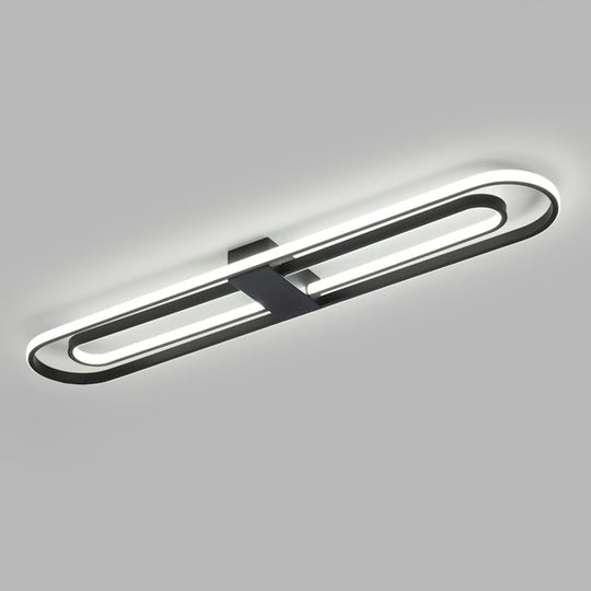 Black Metal LED Foyer Ceiling Lamp: Oblong Flush Mount Lighting Fixture