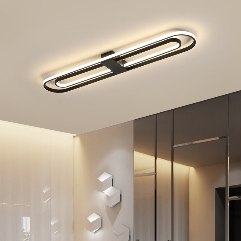 Black Metal LED Foyer Ceiling Lamp: Oblong Flush Mount Lighting Fixture