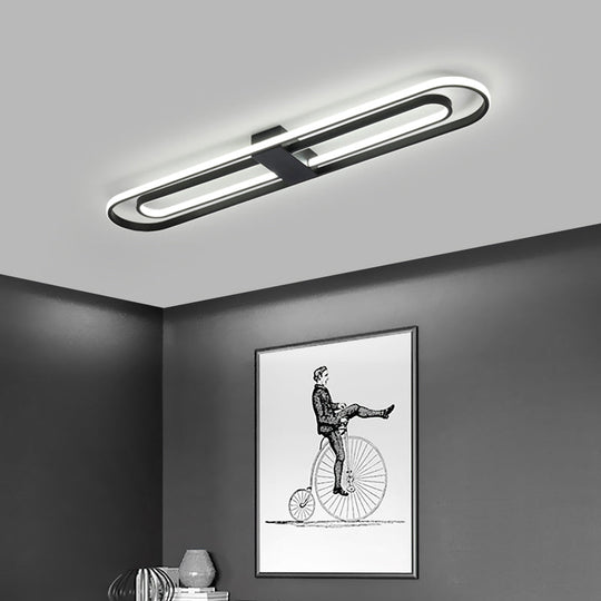 Black Metal LED Foyer Ceiling Lamp: Oblong Flush Mount Lighting Fixture