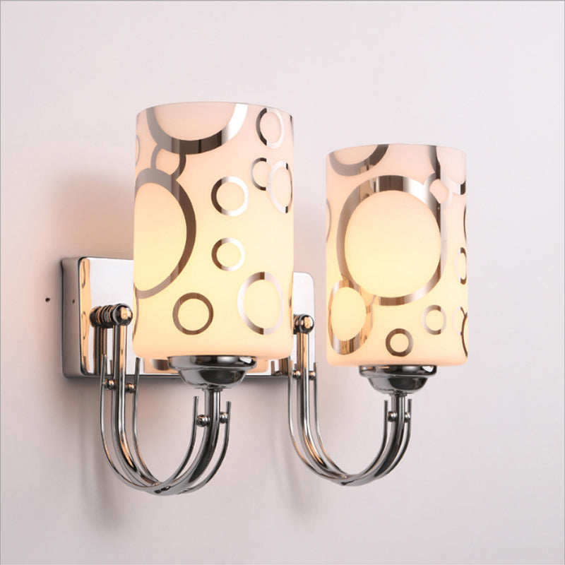 Modern Glass Cylinder Wall Sconce 1/2-Lights - Chrome Finish Bedside Lamp 2 /