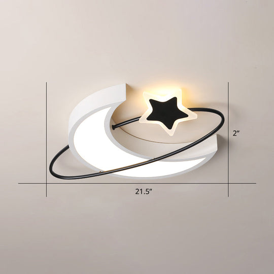 Minimalist Moon & Star Ceiling Light: Acrylic Led Flush Mount In Black-White For Bedrooms White /