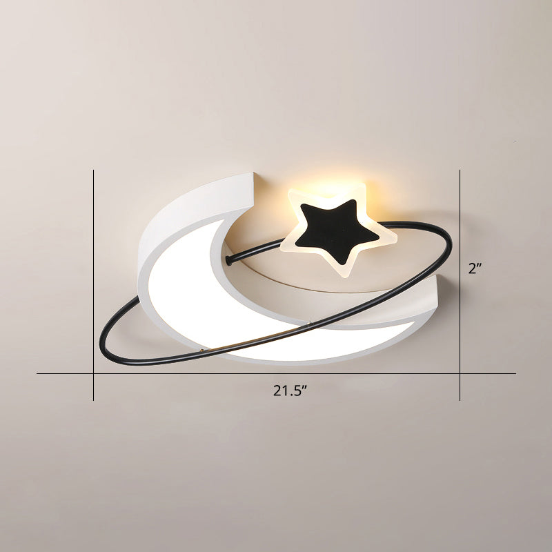 Minimalist Moon & Star Ceiling Light: Acrylic Led Flush Mount In Black-White For Bedrooms White /