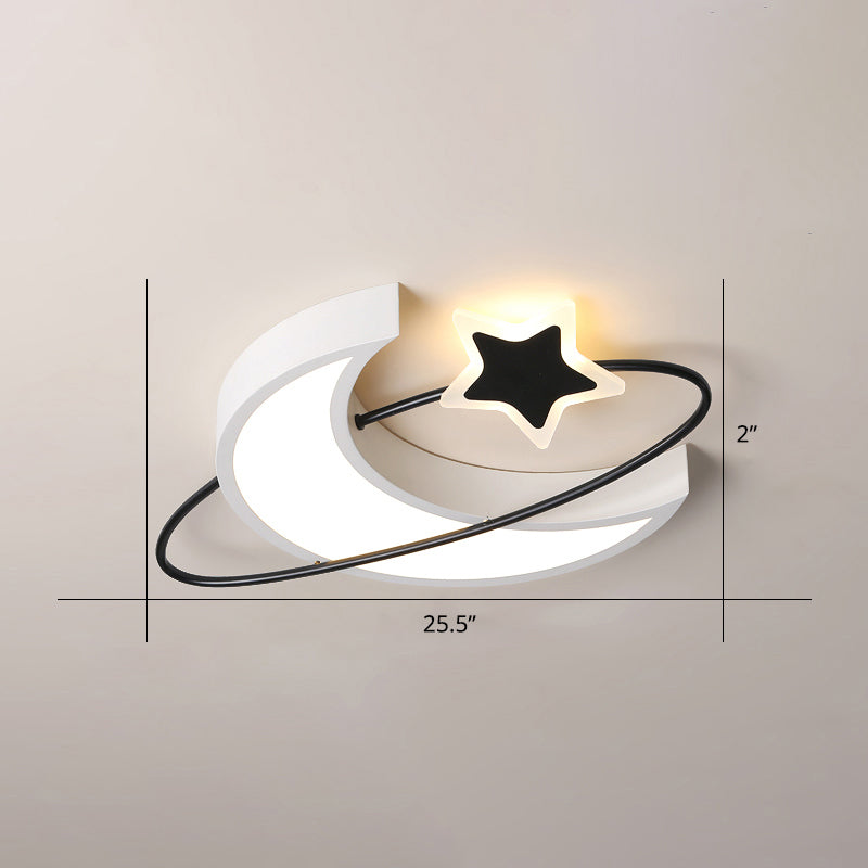 Minimalist Moon & Star Ceiling Light: Acrylic Led Flush Mount In Black-White For Bedrooms White /