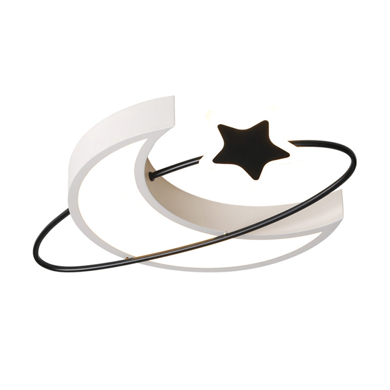 Minimalist Moon & Star Ceiling Light: Acrylic Led Flush Mount In Black-White For Bedrooms