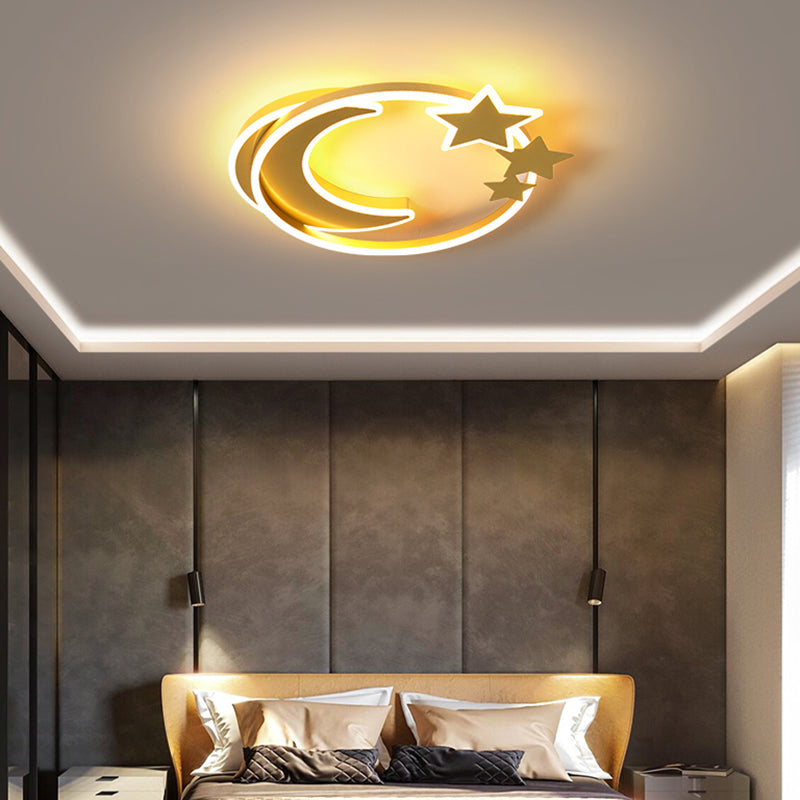 Led Cartoon Crescent And Star Flushmount Ceiling Light For Bedrooms - Aluminum Fixture