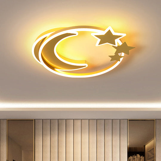 Cartoon Crescent And Star Flushmount Led Ceiling Light For Kids Bedroom