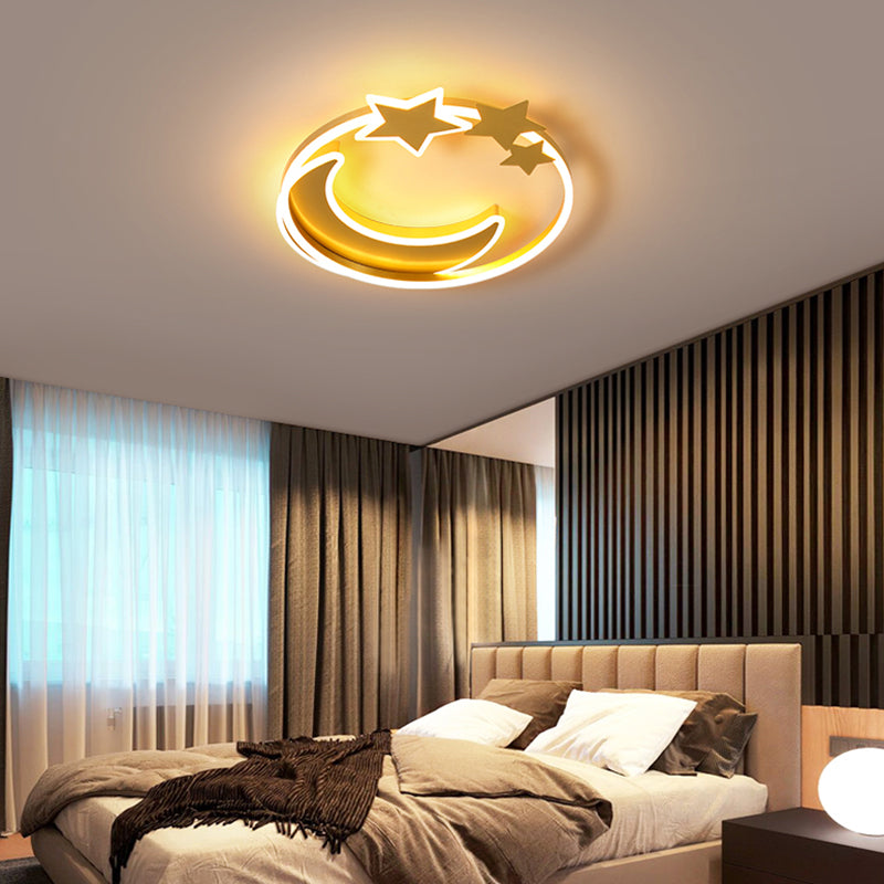 Cartoon Crescent and Star Flushmount LED Ceiling Light for Kids Bedroom