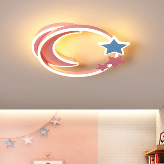 Cartoon Crescent and Star Flushmount LED Ceiling Light for Kids Bedroom