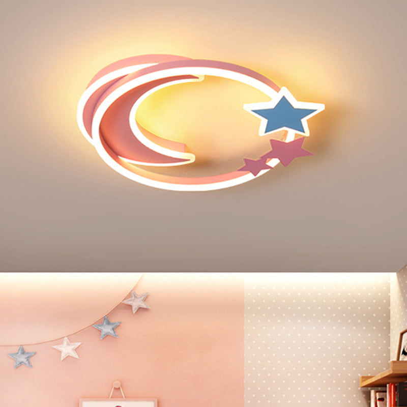 Cartoon Crescent and Star Flushmount LED Ceiling Light for Kids Bedroom