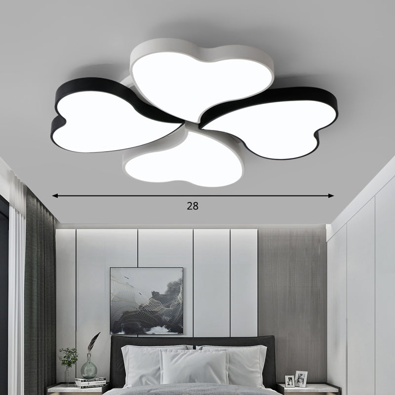 Nordic Led Metal Clover Shaped Flush Mount Lighting For Bedroom In Black-White Ceiling Light