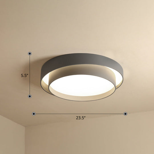 Nordic Led Flushmount Ceiling Light Fixture - Metal 2-Layer Design Ideal For Bedroom Lighting Grey /