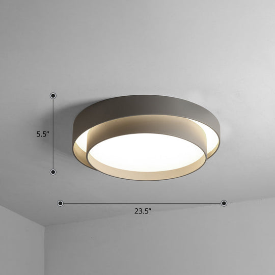 Nordic Led Flushmount Ceiling Light Fixture - Metal 2-Layer Design Ideal For Bedroom Lighting Grey /