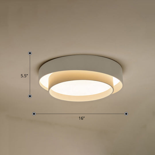 Nordic Led Flushmount Ceiling Light Fixture - Metal 2-Layer Design Ideal For Bedroom Lighting White