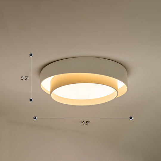 Nordic Led Flushmount Ceiling Light Fixture - Metal 2-Layer Design Ideal For Bedroom Lighting White