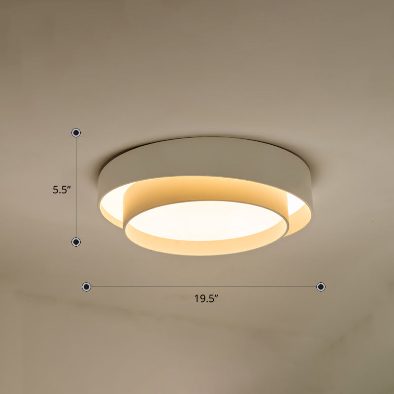 Nordic Led Flushmount Ceiling Light Fixture - Metal 2-Layer Design Ideal For Bedroom Lighting White