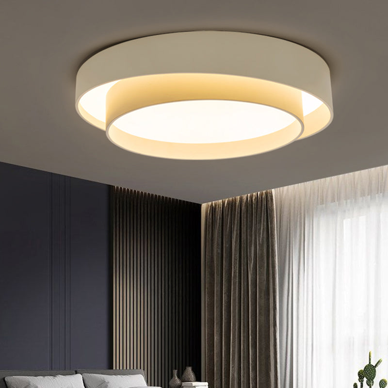 Nordic Led Flushmount Ceiling Light Fixture - Metal 2-Layer Design Ideal For Bedroom Lighting White