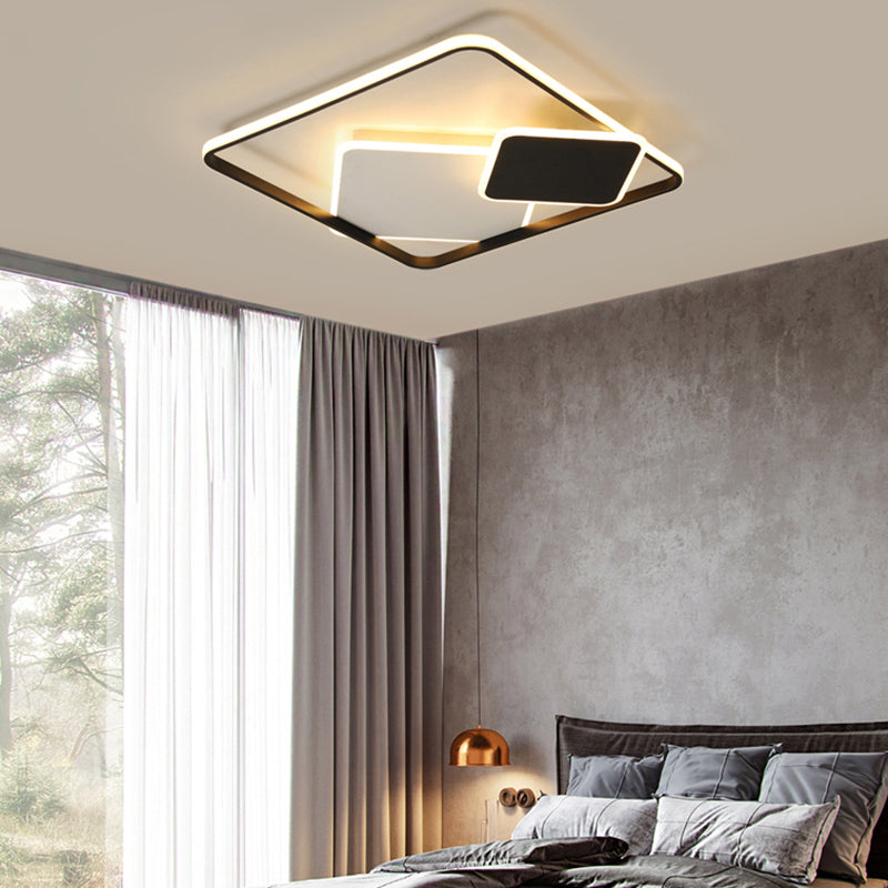 Nordic Led Ceiling Mounted Light For Bedroom - Black And White Square Flush Mount Lamp