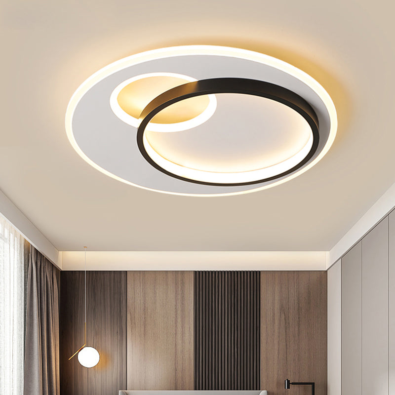 Sleek Halo Metal Flush Ceiling Light Fixture - Simplicity Black-White LED Flush Mount for Bedroom