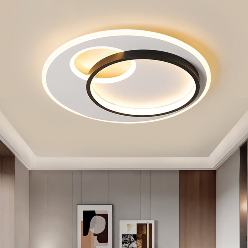 Sleek Halo Metal Flush Ceiling Light Fixture - Simplicity Black-White LED Flush Mount for Bedroom