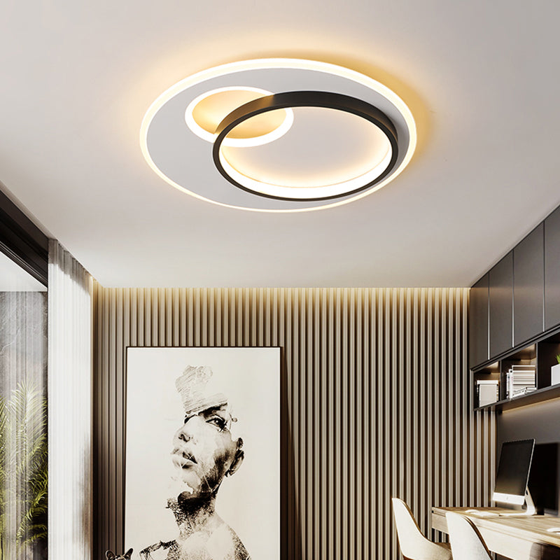 Sleek Halo Metal Flush Ceiling Light Fixture - Simplicity Black-White LED Flush Mount for Bedroom