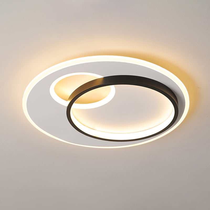 Sleek Halo Metal Flush Ceiling Light Fixture - Simplicity Black-White LED Flush Mount for Bedroom