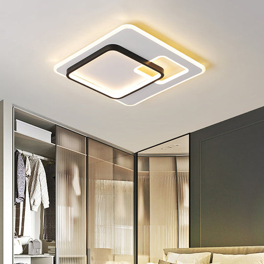 Sleek Halo Metal Flush Ceiling Light Fixture - Simplicity Black-White LED Flush Mount for Bedroom