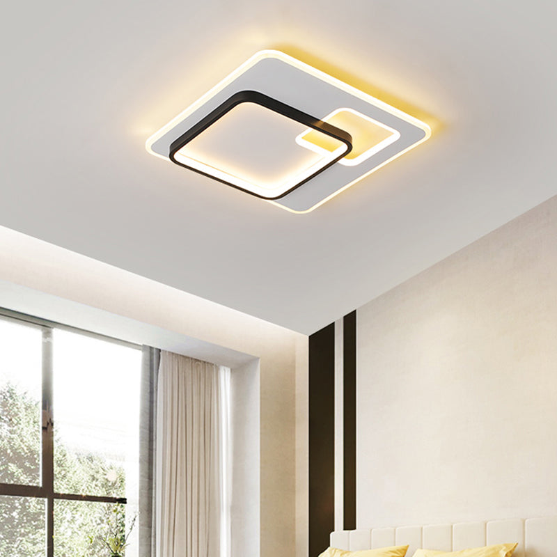 Sleek Halo Metal Flush Ceiling Light Fixture - Simplicity Black-White LED Flush Mount for Bedroom