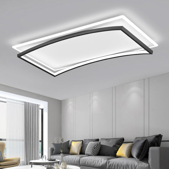 Curved Flush Mount Metal Ceiling Light in Black and White - Simple & Stylish Living Room Fixture