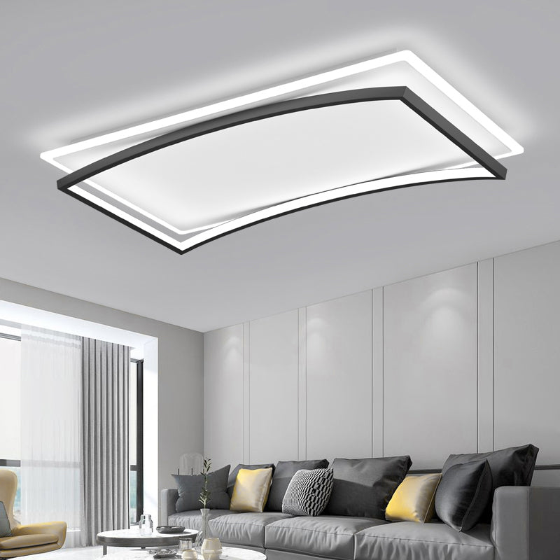 Curved Flush Mount Metal Ceiling Light In Black And White - Simple & Stylish Living Room Fixture