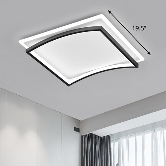 Curved Flush Mount Metal Ceiling Light In Black And White - Simple & Stylish Living Room Fixture /