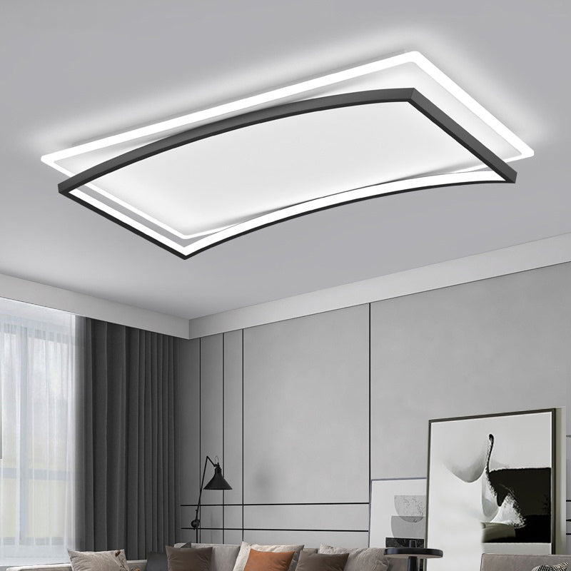 Curved Flush Mount Metal Ceiling Light in Black and White - Simple & Stylish Living Room Fixture