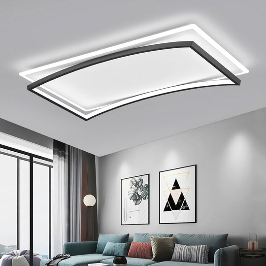 Curved Flush Mount Metal Ceiling Light in Black and White - Simple & Stylish Living Room Fixture