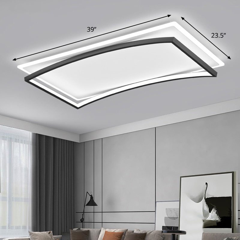 Curved Flush Mount Metal Ceiling Light in Black and White - Simple & Stylish Living Room Fixture