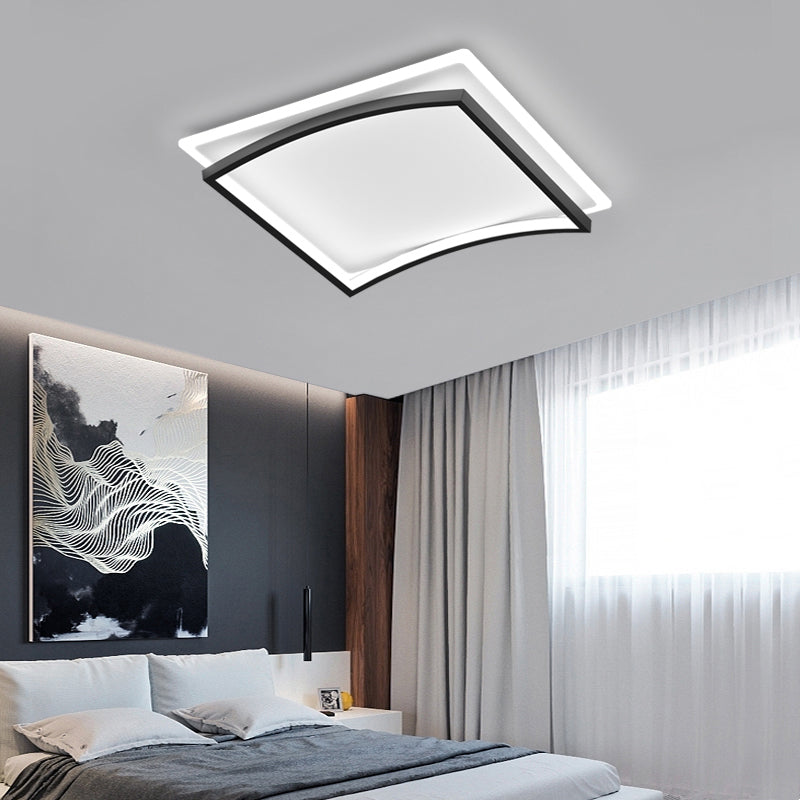 Curved Flush Mount Metal Ceiling Light in Black and White - Simple & Stylish Living Room Fixture