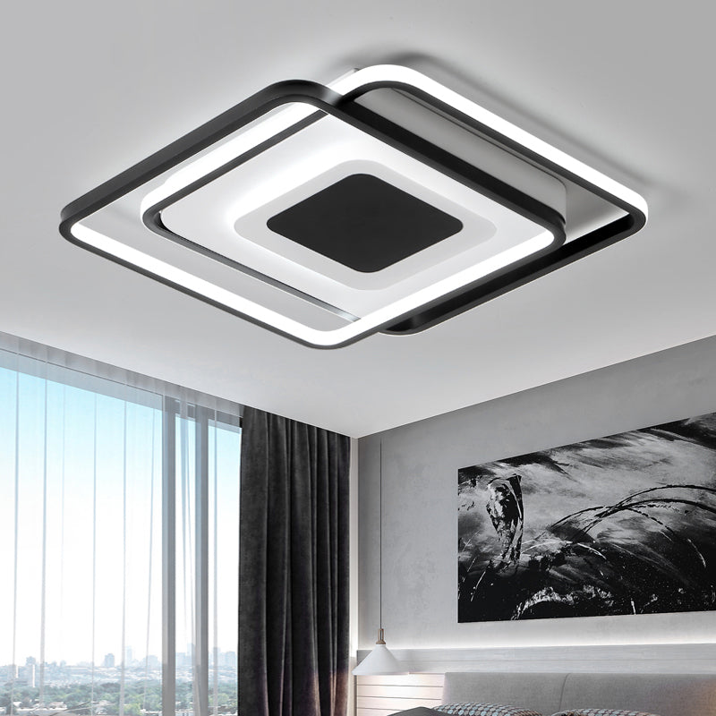 Black Metal LED Bedroom Ceiling Light with Modern Square Style