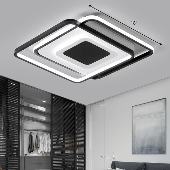 Black Metal Led Bedroom Ceiling Light With Modern Square Style / 18