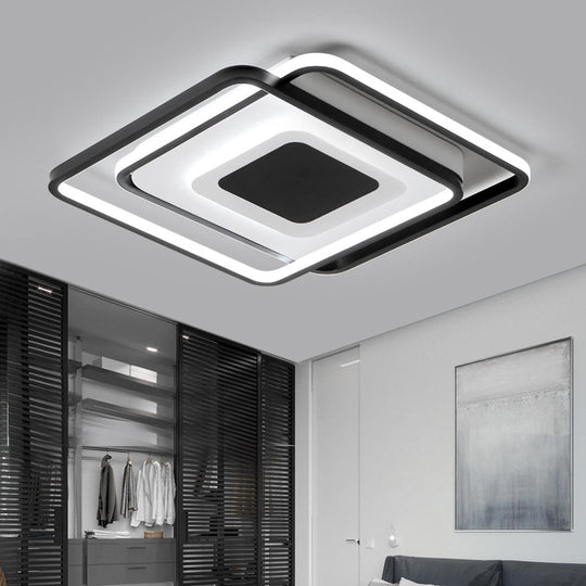 Black Metal LED Bedroom Ceiling Light with Modern Square Style