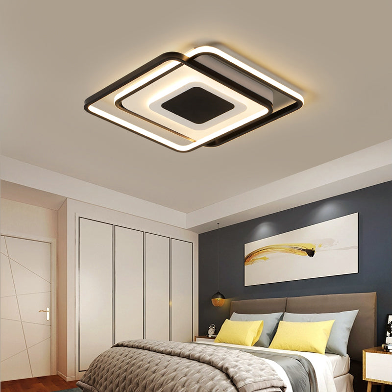 Black Metal LED Bedroom Ceiling Light with Modern Square Style