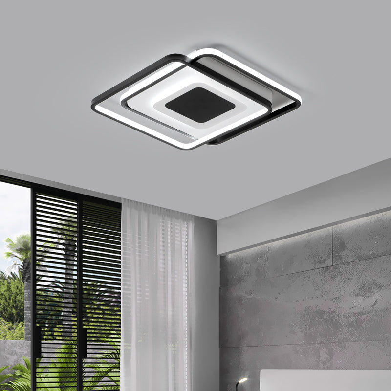 Black Metal LED Bedroom Ceiling Light with Modern Square Style