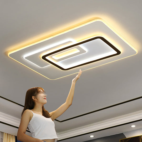 Minimalist Ultrathin Rectangular LED Flush Mount Ceiling Light in White Acrylic