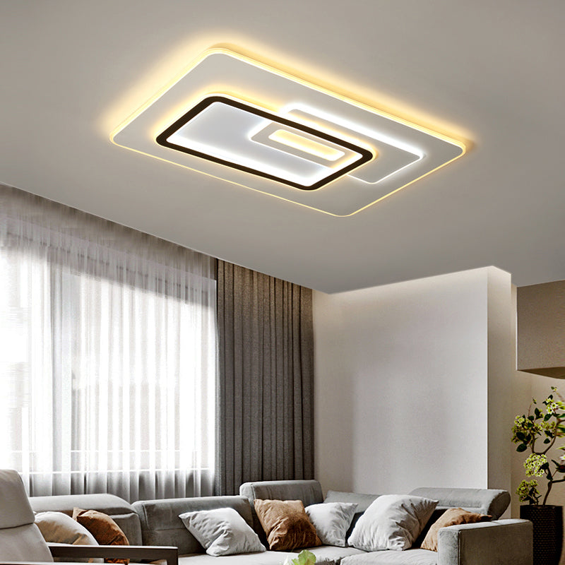 Minimalist Ultrathin Rectangular LED Flush Mount Ceiling Light in White Acrylic