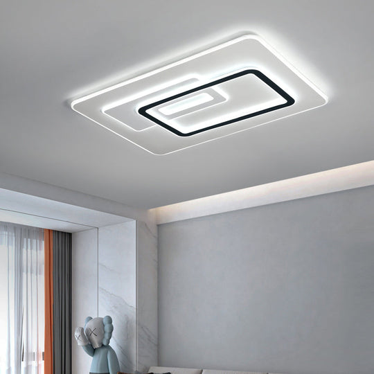 Minimalist Ultrathin Rectangular LED Flush Mount Ceiling Light in White Acrylic