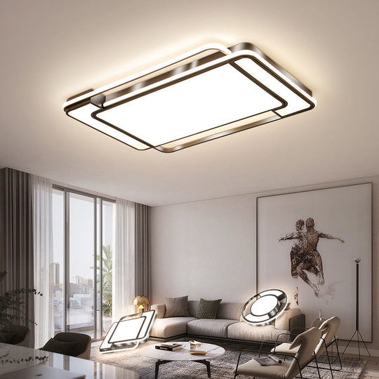 Contemporary Rectangular Ceiling Lamp: Sleek LED Flush Mount in Black for Living Room