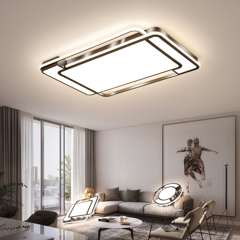 Contemporary Rectangular Ceiling Lamp: Sleek Led Flush Mount In Black For Living Room