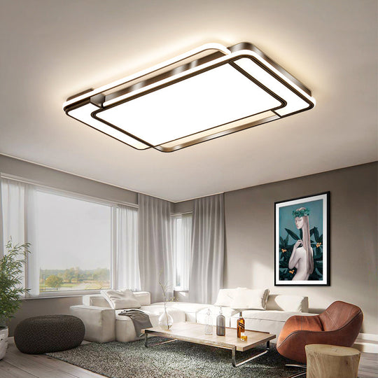 Sleek Living Room Illumination: Black Acrylic LED Rectangular Flush Mount Ceiling Lamp