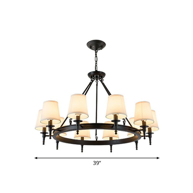 Tapered Fabric Chandelier Ceiling Lamp For Living Room 10 / Black