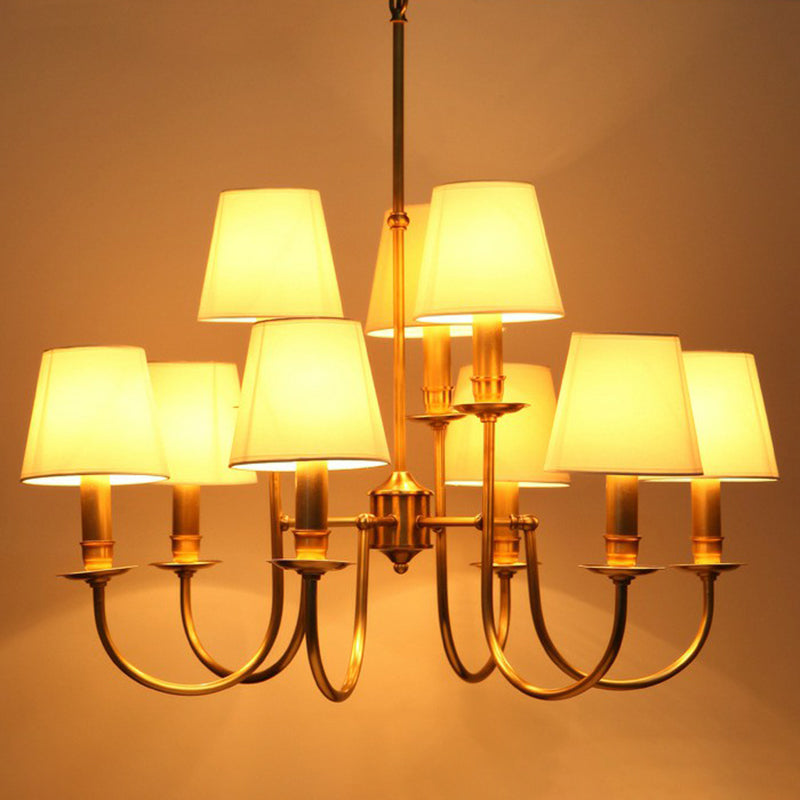 Modern Conic Shade Chandelier: Stylish 9-Light Drop Lamp For Living Room With Arched Brass Arm