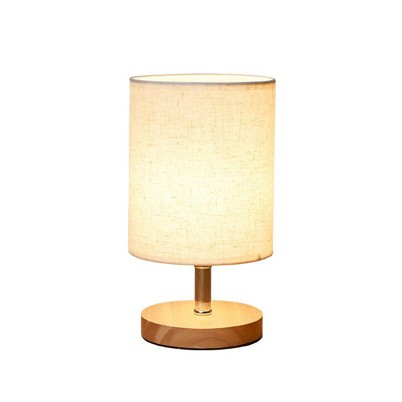 Minimalistic Flaxen Wood Table Lamp - 1-Light Fabric Night Light For Bedroom