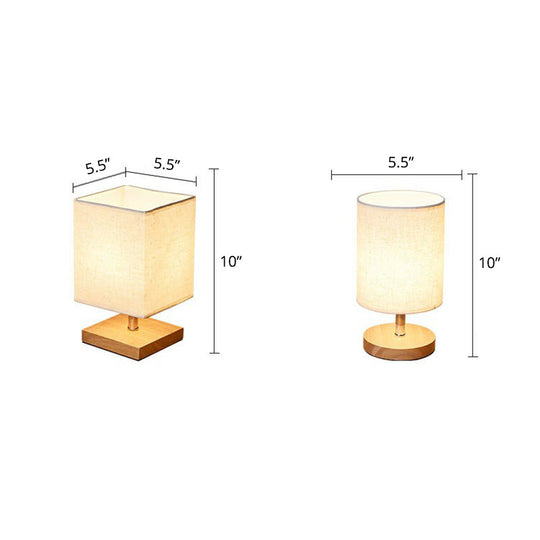 Minimalistic Flaxen Wood Table Lamp - 1-Light Fabric Night Light For Bedroom