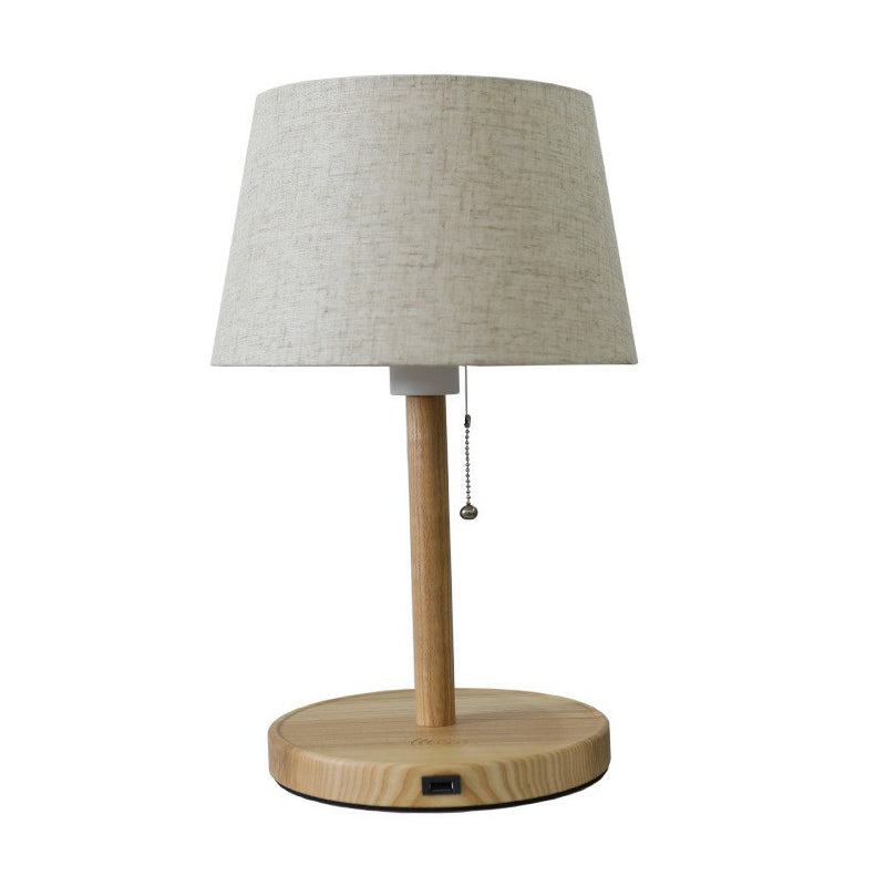 Nordic Pull Chain Table Light: 1-Bulb Night Lamp With Fabric Empire Shade - Perfect For Bedroom